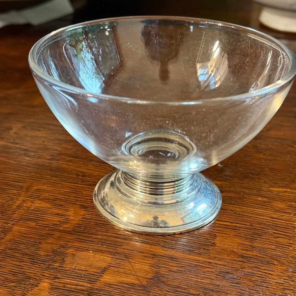 Frank M. Whiting Glass Bowl Small Clear 925 Sterling Silver Weighted Base Luxury